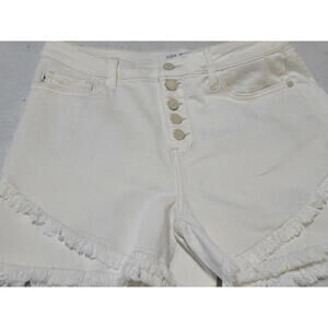 Judy Blue White "Tulip" Frayed Hem Jean Shorts High Heel Waist Size LG